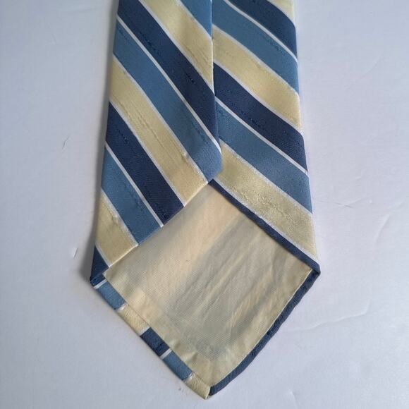 Sears The Men's Store Vintage Blue Yellow Stripe Retro Tie Textured Polyester - Picture 6 of 6